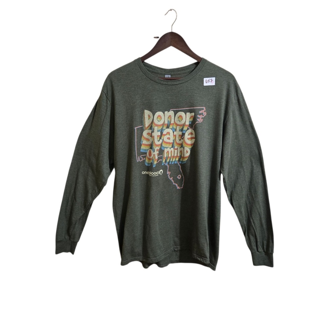 Fruit of The Loom Iconic Mens Longsleeve T Shirt‎ Size XL Graphic Logo Green New